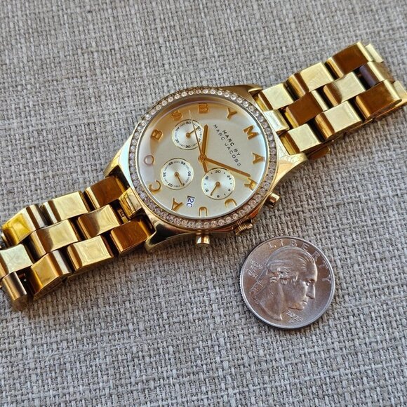 Marc Jacobs Chronograph Gold Dial Gold Steel Strap Watch for Women - MBM3105 - Picture 9 of 14